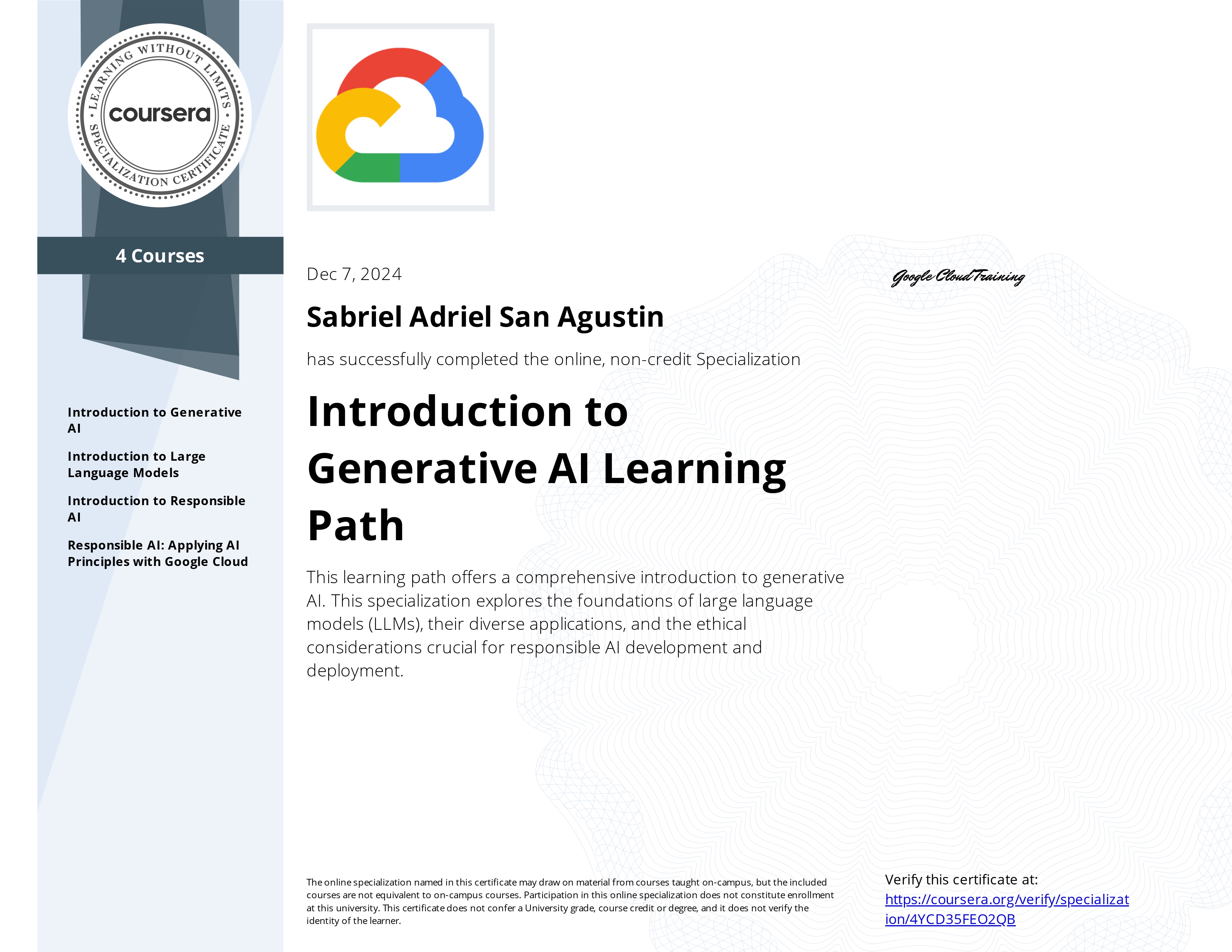 Google Cloud Introduction to Generative AI